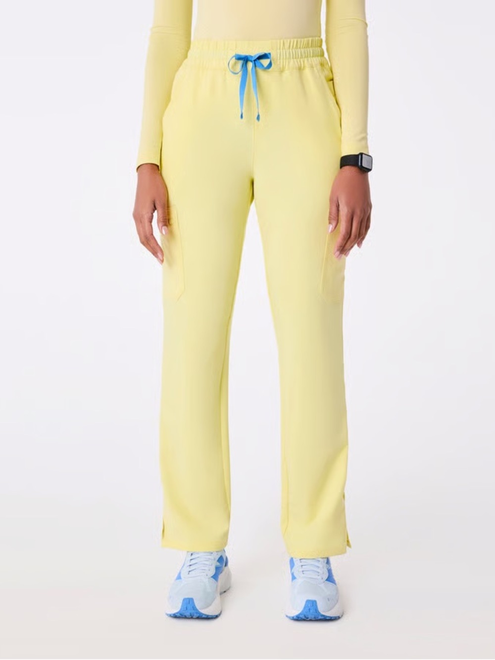 Figs Scrub Pants Dowa High Waist in Yellow with Blue Drawstring - Picture 5 of 5